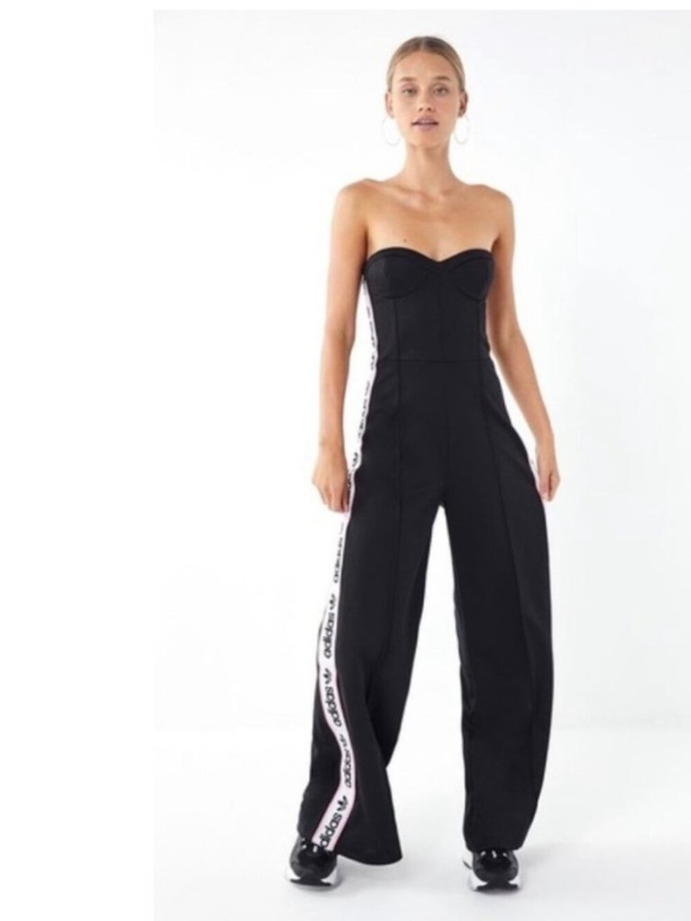 RARE Adidas Wide Leg Strapless Jumpsuit Logo NWT L DESIGNER
